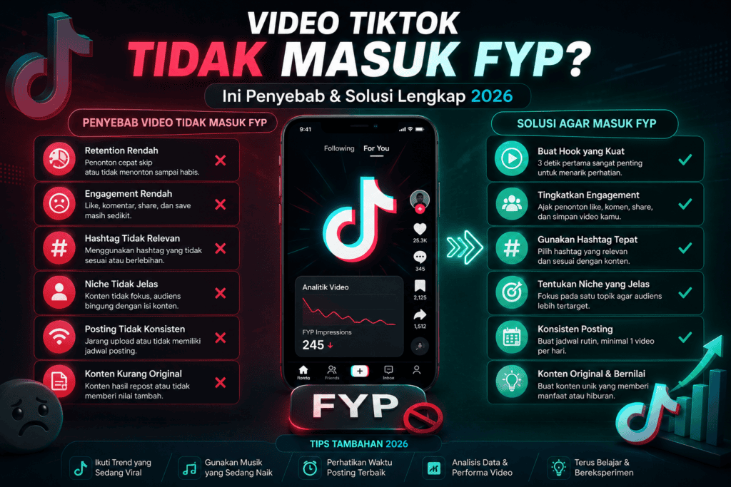Video TikTok Tidak Masuk FYP Ini Penyebab & Solusi Lengkap 2026