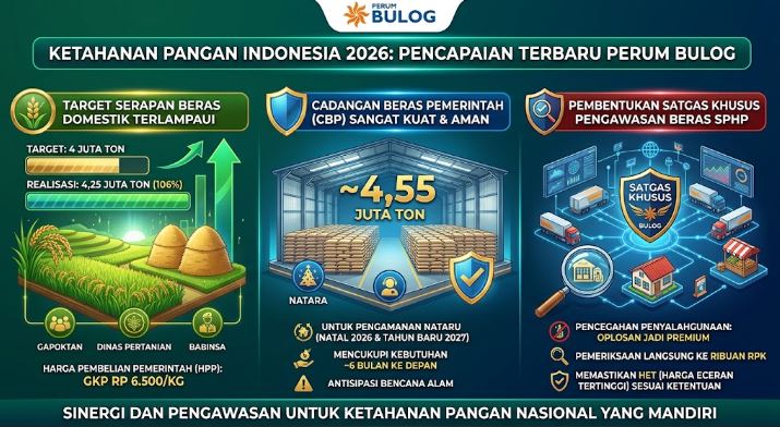 Ketahanan Pangan Indonesia 2026: Serapan Beras Bulog Tembus 4,25 Juta Ton & Cadangan Nasional Capai 4,5 Juta Ton